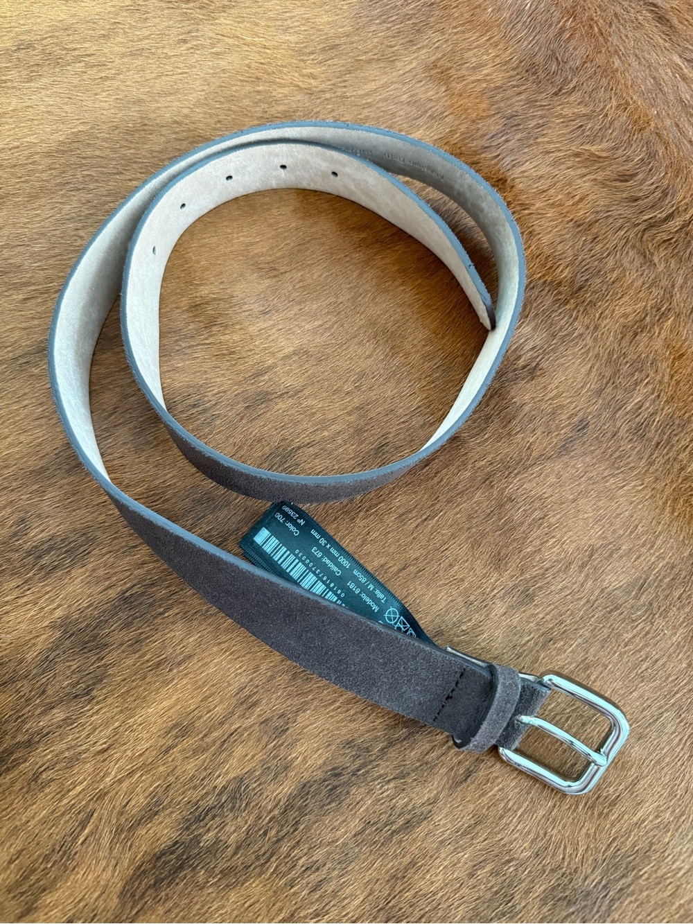 Massimo Dutti Brown Suede Belt with Silver Buckle